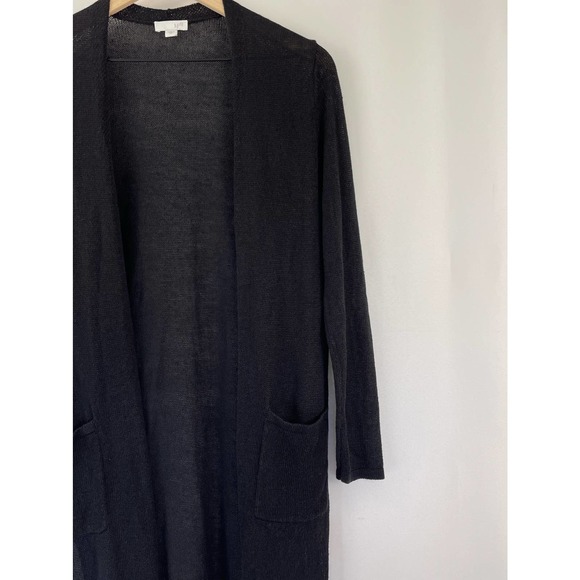 J.Jill Black Linen Blend Open Front Knit Cardigan Blend Pockets Sz XS #4093 - Picture 8 of 11